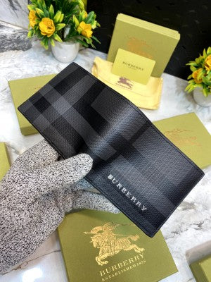 Burberry Black Check Leather Wallet with Silver Foil Logo