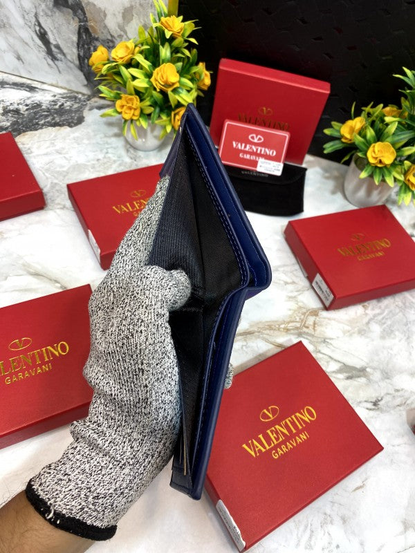 Valentino Garavani Blue Camouflage Leather Wallet with VLogo Signature