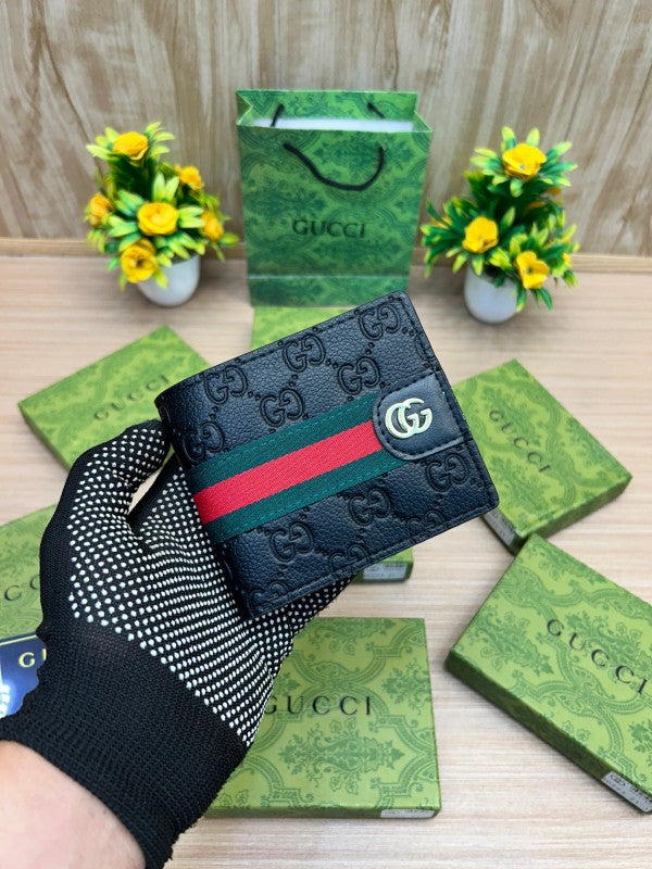 Gucci Signature GG Leather Wallet – Black with Web Stripe & Red GG Emblem