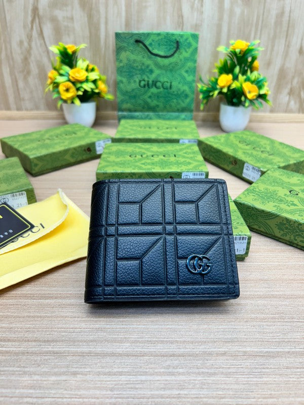 Gucci Embossed Geometric Leather Wallet – Black with Silver GG Logo