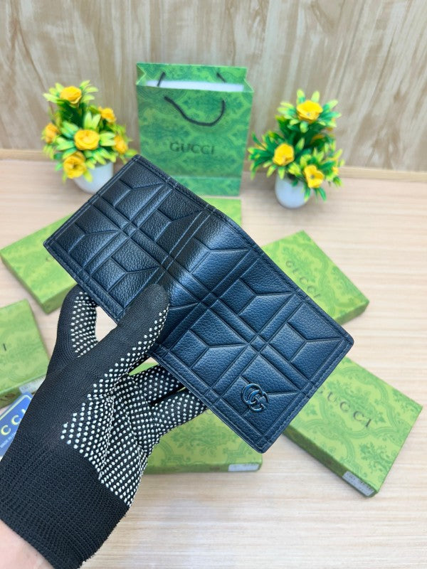 Gucci Embossed Geometric Leather Wallet – Black with Silver GG Logo