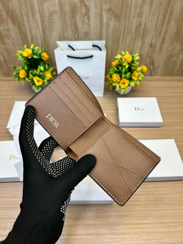 Dior Beige & Brown Geometric Canvas Bifold Wallet
