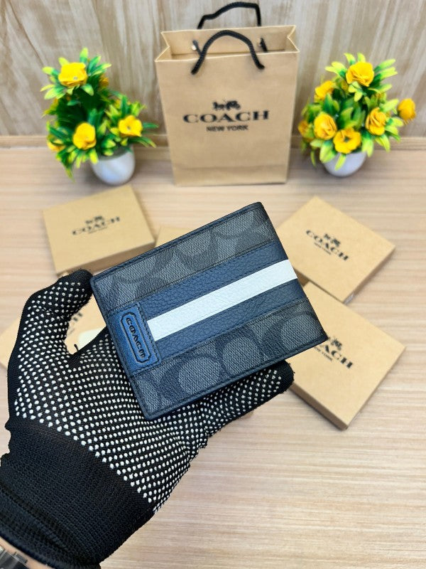 Coach Men's 3-in-1 Wallet in Signature Canvas with Varsity Stripe, Black