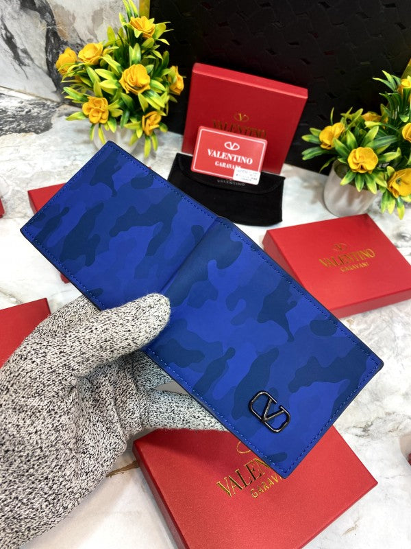 Valentino Garavani Blue Camouflage Leather Wallet with VLogo Signature