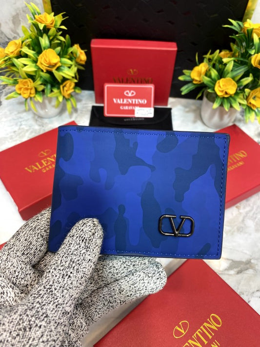 Valentino Garavani Blue Camouflage Leather Wallet with VLogo Signature