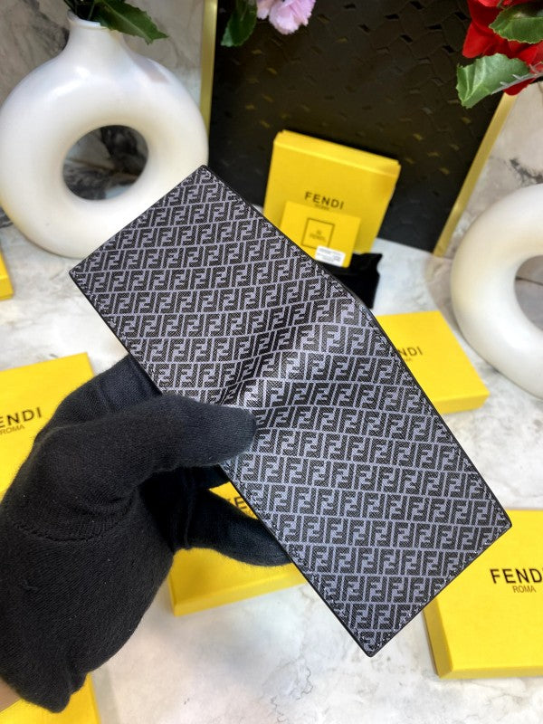 Fendi FF Motif Monogram Long Wallet in Black and Grey