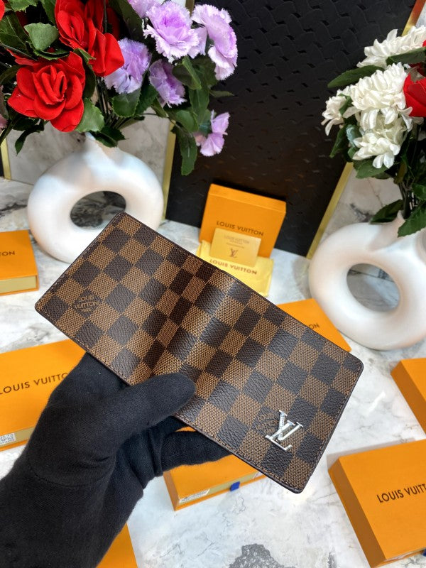 Louis Vuitton Damier Ebene Canvas Long Wallet with Silver LV Logo