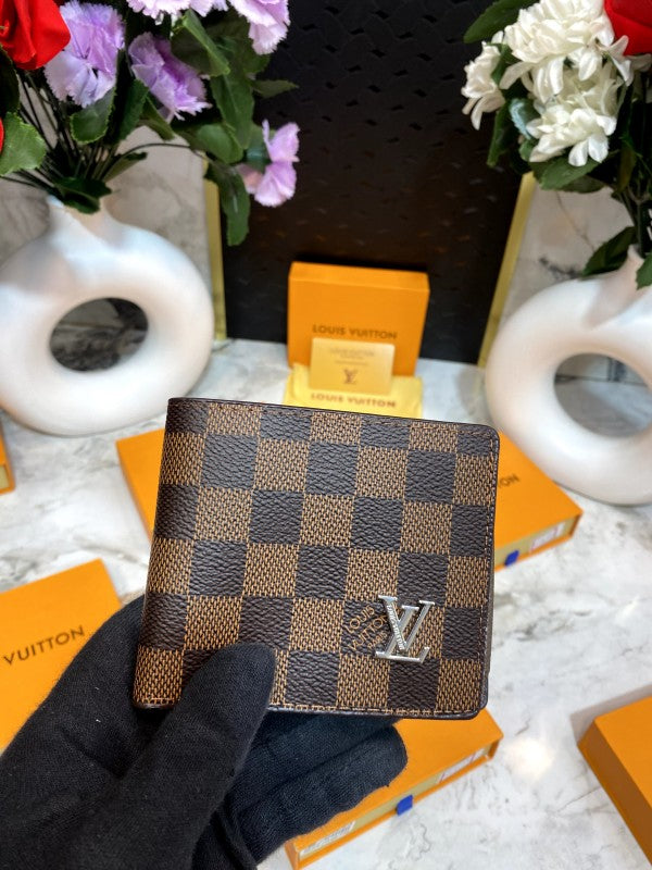 Louis Vuitton Damier Ebene Canvas Long Wallet with Silver LV Logo
