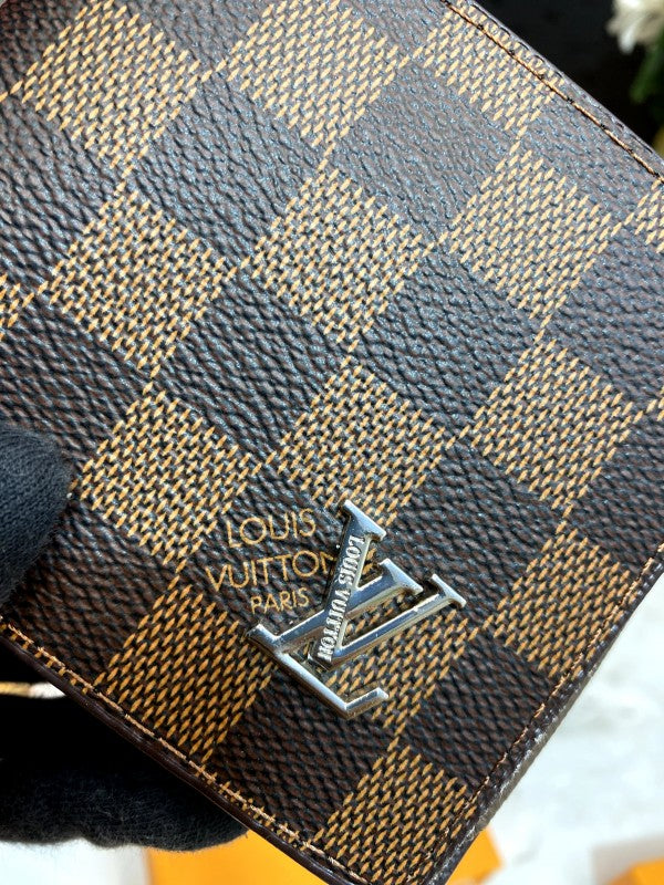 Louis Vuitton Damier Ebene Canvas Long Wallet with Silver LV Logo