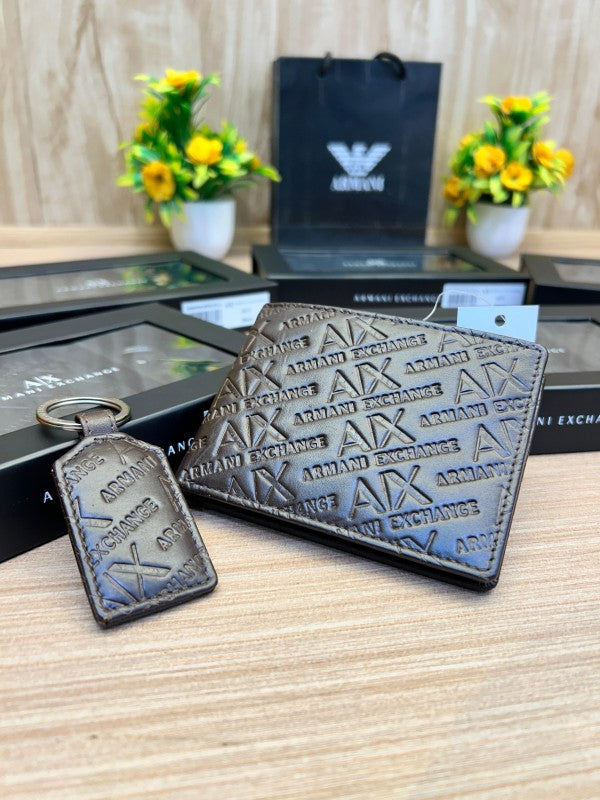 Armani Exchange Embossed Leather Wallet & Keychain Combo