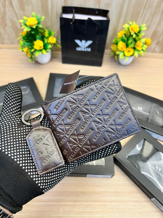 Armani Exchange Embossed Leather Wallet & Keychain Combo