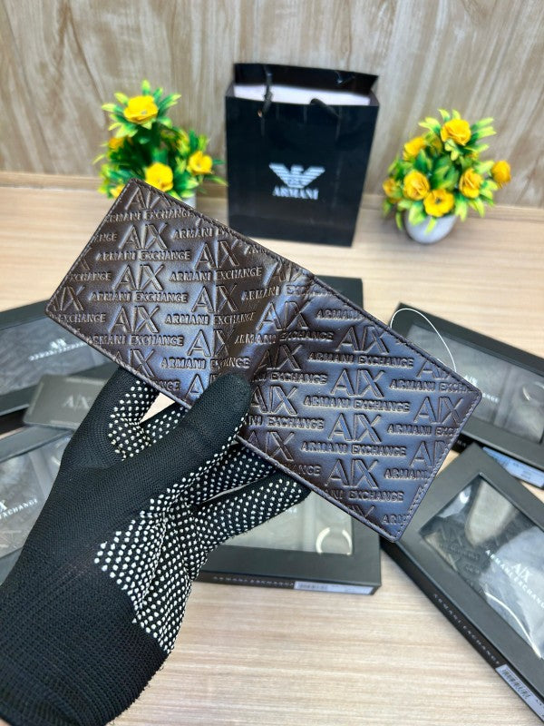Armani Exchange Embossed Leather Wallet & Keychain Combo