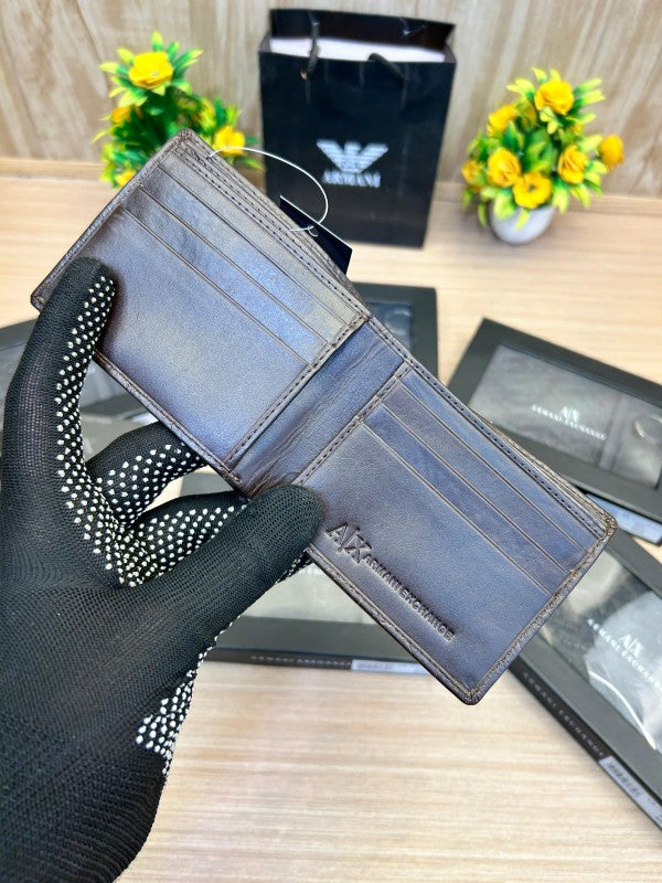 Armani Exchange Embossed Leather Wallet & Keychain Combo